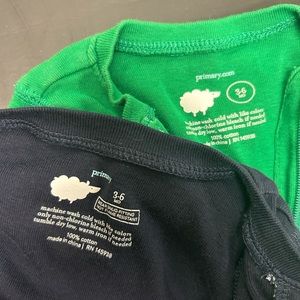 Primary baby organic zip footie in green and navy size 3-6 month